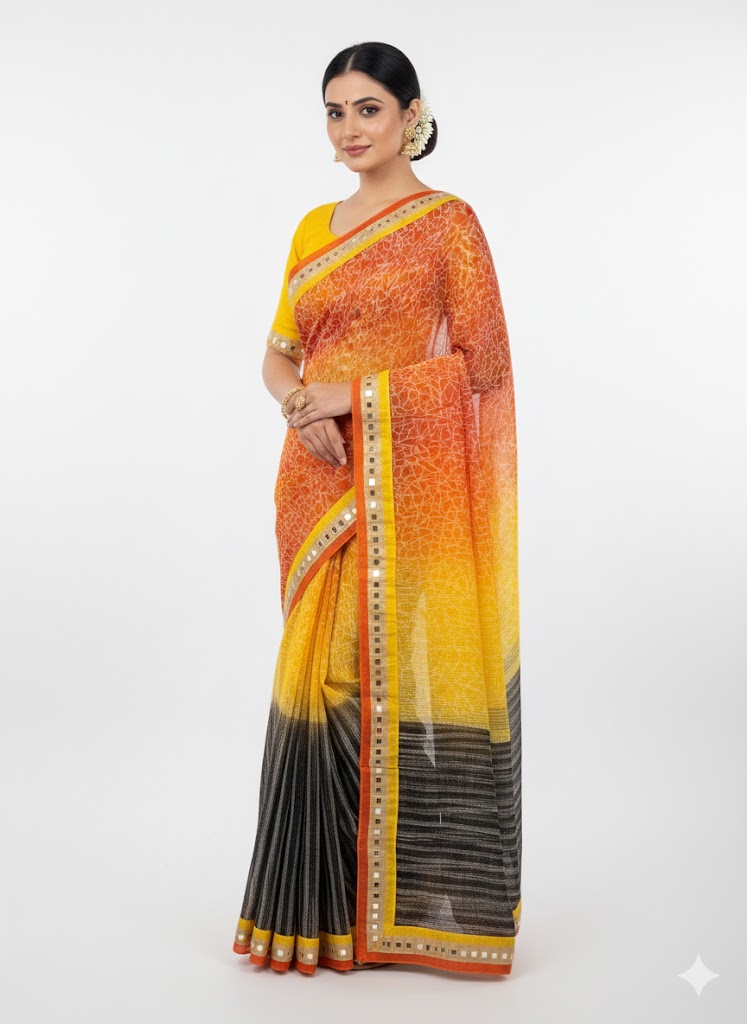 Premium real mirrow Saree with Matching Lace stitched Blouse — silk Sarees, front view